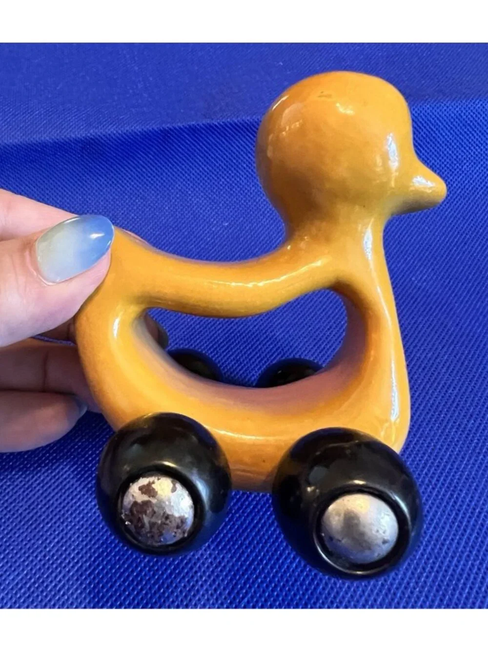 Steiff Knopf Im Our Duck Toy Laquer Painted Wood Rolling Wheels MCM Design